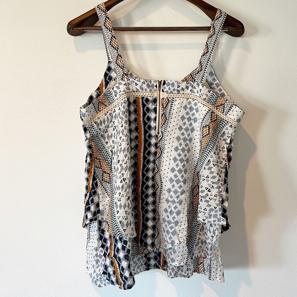 Doe & Rae Shift Multi Pattern Handkerchief Hem Layered Zipper Back Tank Festival - Picture 7 of 7